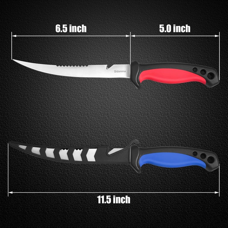 Sidomma 2 pcs Fishing Fillet Knife Set Stainless Steel 6.5 Inch Pro Fish Knife for Filleting, Fishing Gear, Fishing Tool Set, Fishing Sccessories Gifts for Men - Image 3